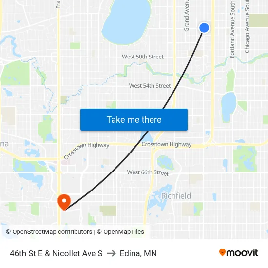 46th St E & Nicollet Ave S to Edina, MN map