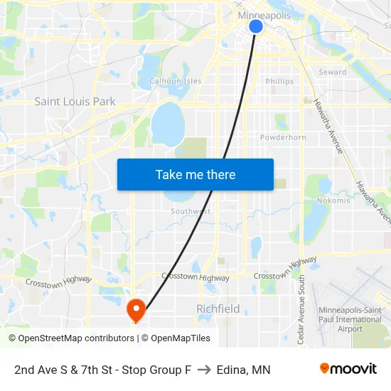 2nd Ave S & 7th St - Stop Group F to Edina, MN map