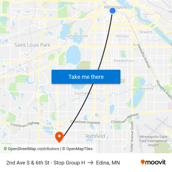 2nd Ave S & 6th St - Stop Group H to Edina, MN map