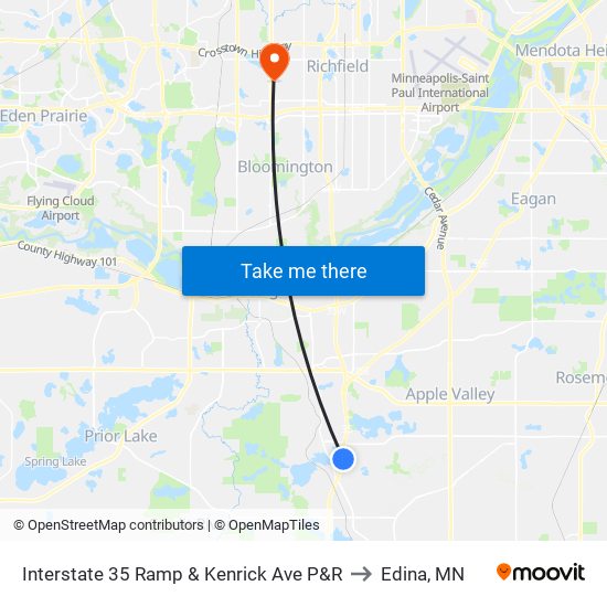 Interstate 35 Ramp & Kenrick Ave P&R to Edina, MN map