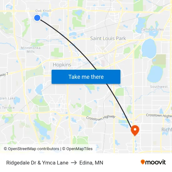 Ridgedale Dr & Ymca Lane to Edina, MN map