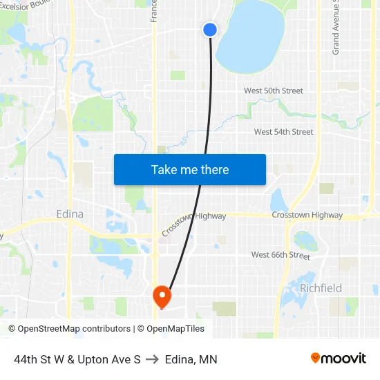 44th St W & Upton Ave S to Edina, MN map