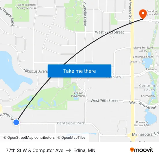 77th St W & Computer Ave to Edina, MN map