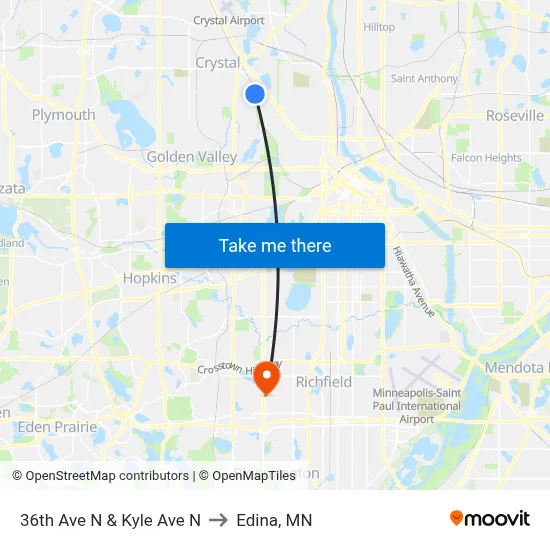 36th Ave N & Kyle Ave N to Edina, MN map