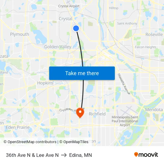 36th Ave N & Lee Ave N to Edina, MN map