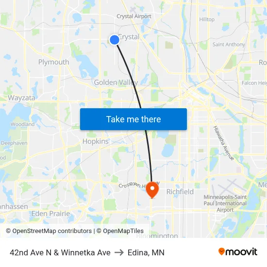 42nd Ave N & Winnetka Ave to Edina, MN map
