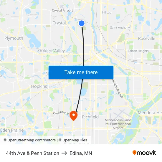 44th Ave & Penn Station to Edina, MN map