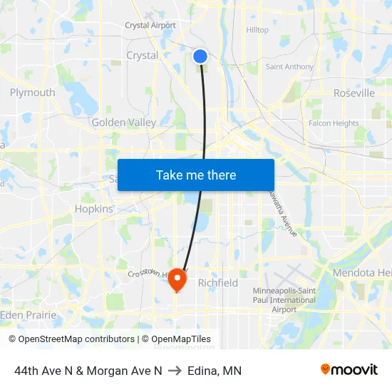 44th Ave N & Morgan Ave N to Edina, MN map