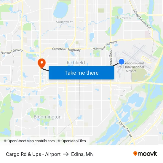 Cargo Rd & Ups - Airport to Edina, MN map