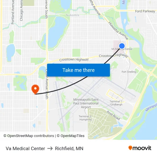 Va Medical Center to Richfield, MN map