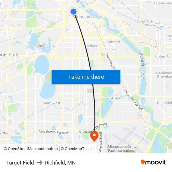 Target Field to Richfield, MN map