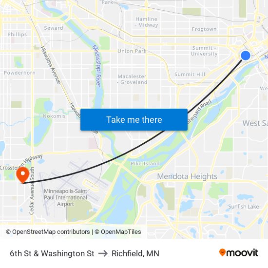 6th St & Washington St to Richfield, MN map