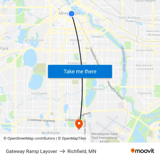 Gateway Ramp Layover to Richfield, MN map