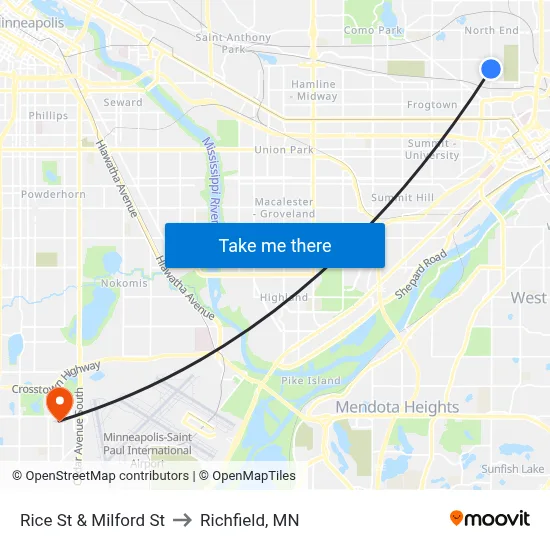 Rice St & Milford St to Richfield, MN map