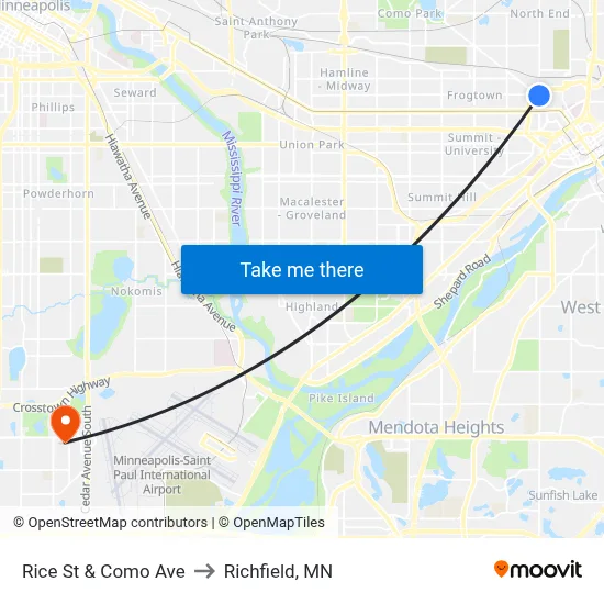 Rice St & Como Ave to Richfield, MN map
