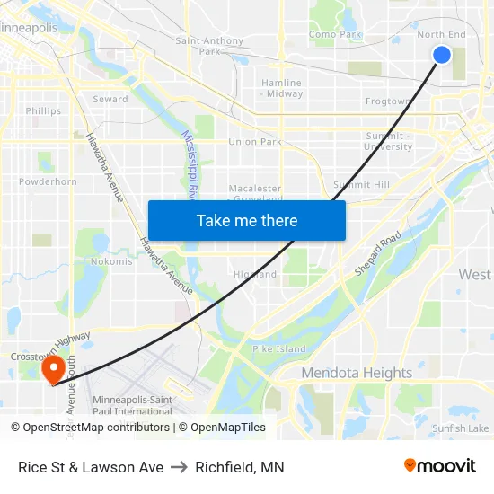 Rice St & Lawson Ave to Richfield, MN map