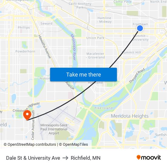 Dale St & University Ave to Richfield, MN map