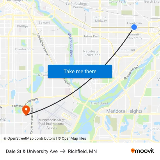 Dale St & University Ave to Richfield, MN map