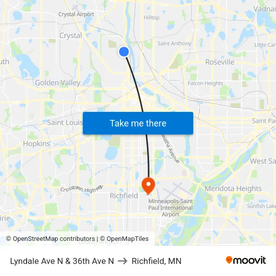 Lyndale Ave N & 36th Ave N to Richfield, MN map