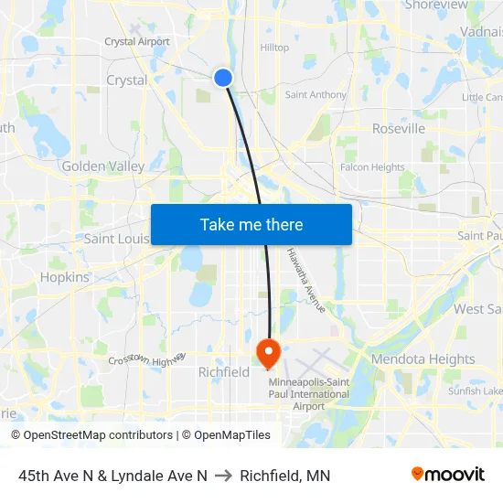 45th Ave N & Lyndale Ave N to Richfield, MN map