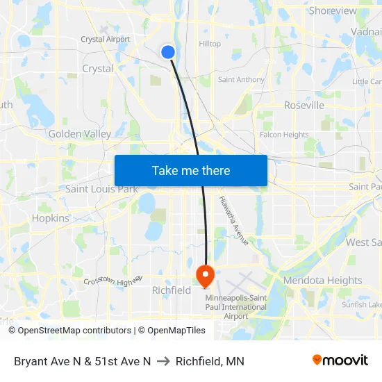 Bryant Ave N & 51st Ave N to Richfield, MN map