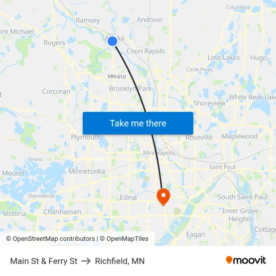 Main St & Ferry St to Richfield, MN map
