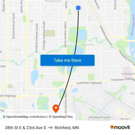 38th St E & 23rd Ave S to Richfield, MN map