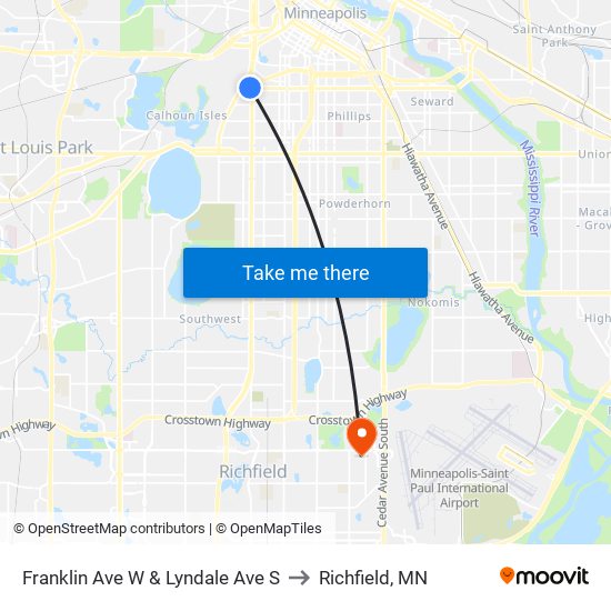 Franklin Ave W & Lyndale Ave S to Richfield, MN map