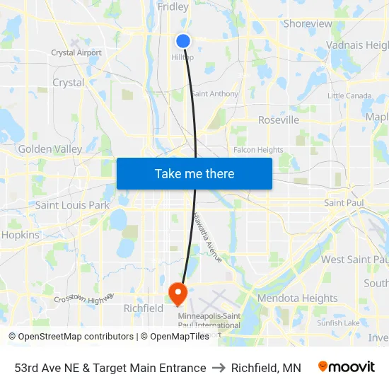 53rd Ave NE & Target Main Entrance to Richfield, MN map