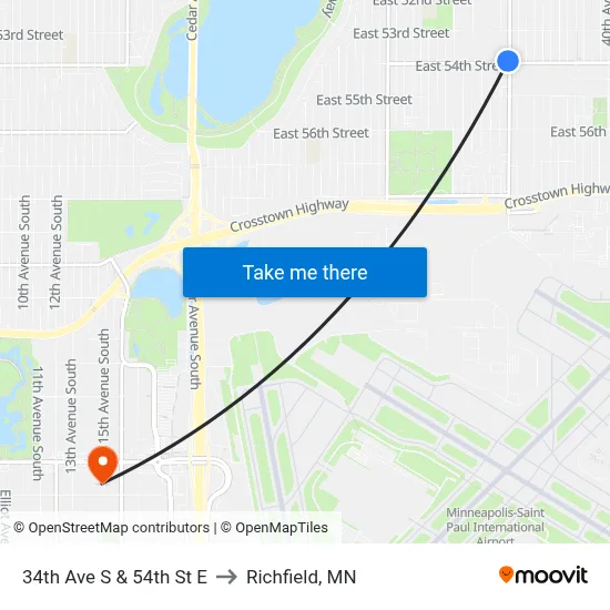34th Ave S & 54th St E to Richfield, MN map