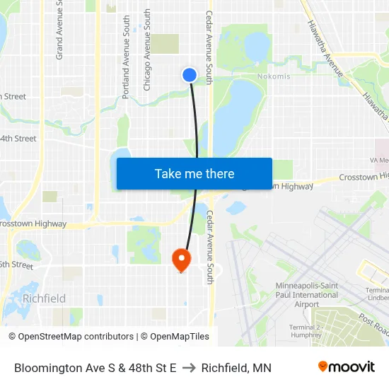 Bloomington Ave S & 48th St E to Richfield, MN map
