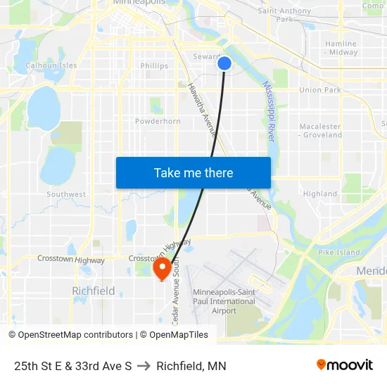 25th St E & 33rd Ave S to Richfield, MN map
