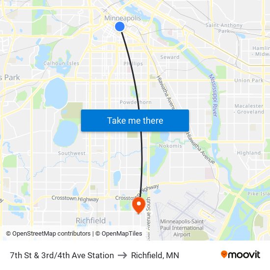 7th St & 3rd/4th Ave Station to Richfield, MN map