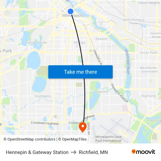 Hennepin & Gateway Station to Richfield, MN map