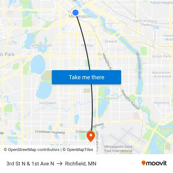 3rd St N & 1st Ave N to Richfield, MN map