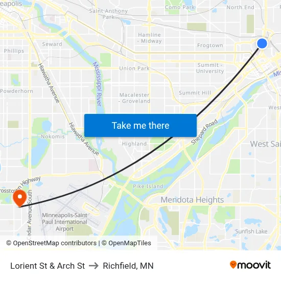 Lorient St & Arch St to Richfield, MN map