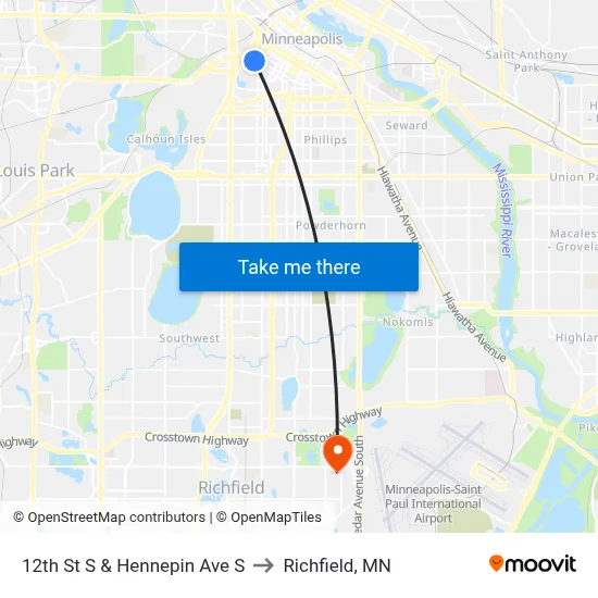 12th St S & Hennepin Ave S to Richfield, MN map