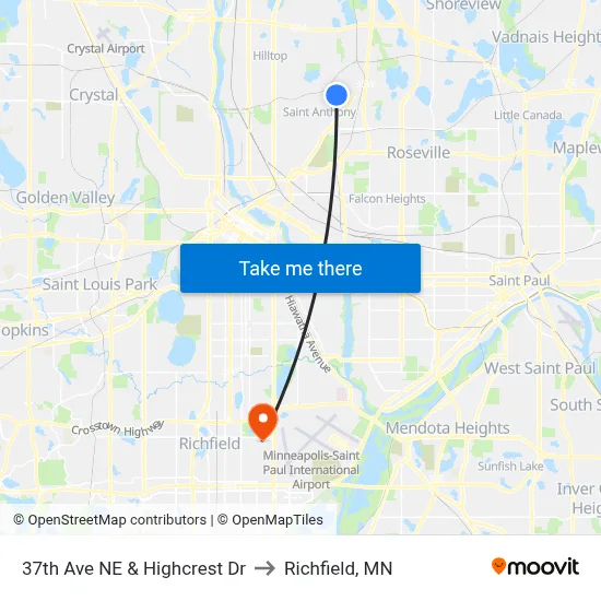 37th Ave NE & Highcrest Dr to Richfield, MN map
