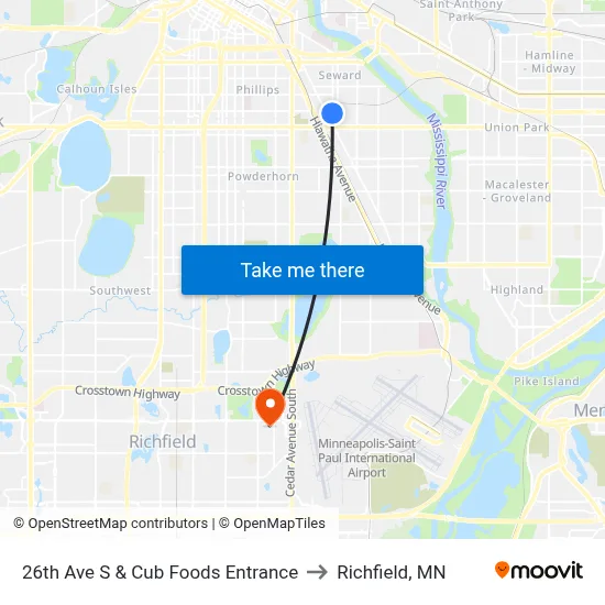 26th Ave S & Cub Foods Entrance to Richfield, MN map