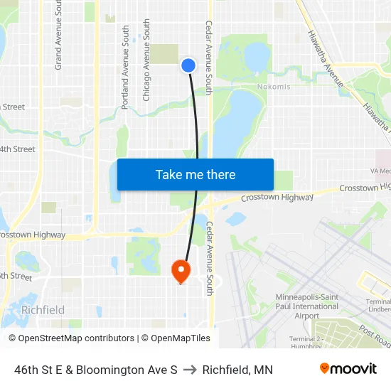 46th St E & Bloomington Ave S to Richfield, MN map