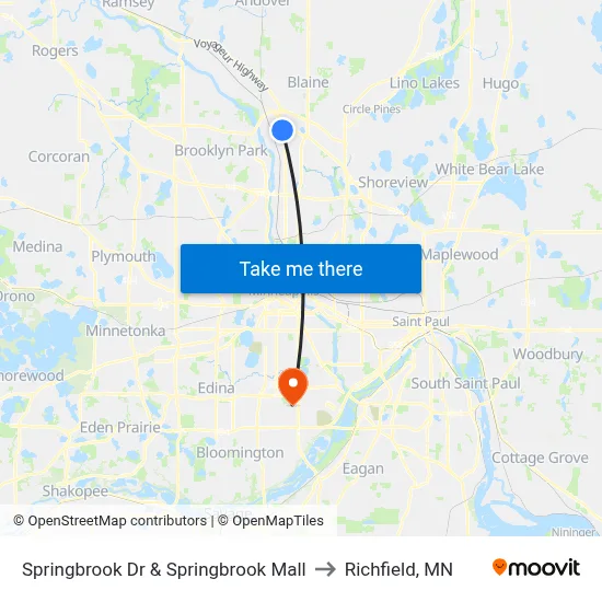 Springbrook Dr & Springbrook Mall to Richfield, MN map