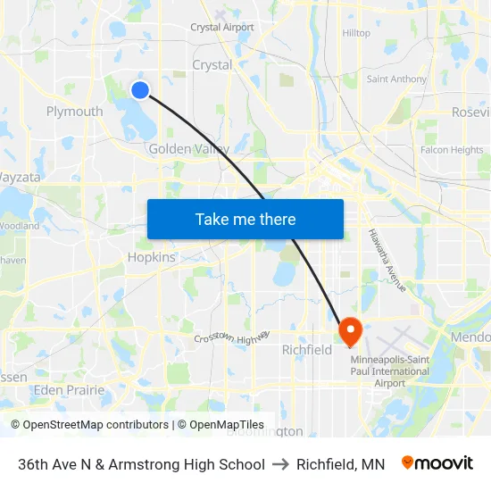 36th Ave N & Armstrong High School to Richfield, MN map
