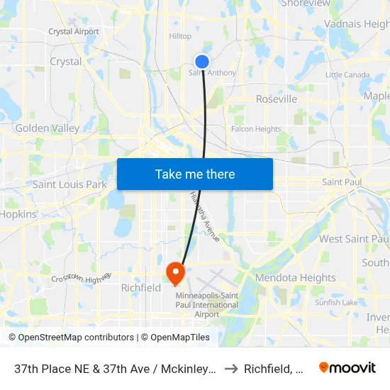 37th Place NE & 37th Ave / Mckinley St to Richfield, MN map