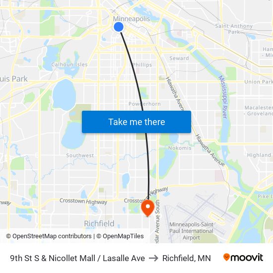 9th St S & Nicollet Mall / Lasalle Ave to Richfield, MN map