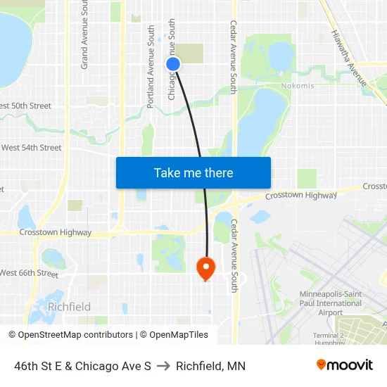 46th St E & Chicago Ave S to Richfield, MN map