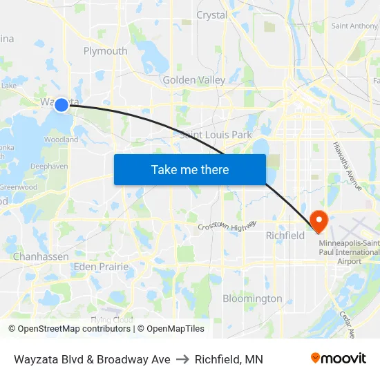 Wayzata Blvd & Broadway Ave to Richfield, MN map