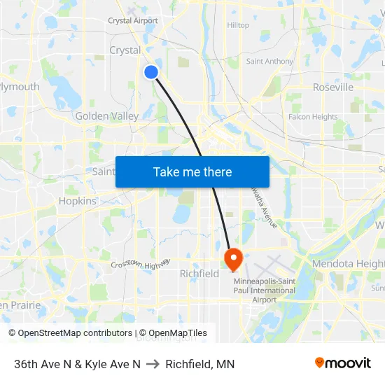 36th Ave N & Kyle Ave N to Richfield, MN map