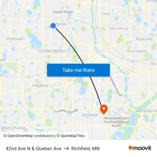 42nd Ave N & Quebec Ave to Richfield, MN map