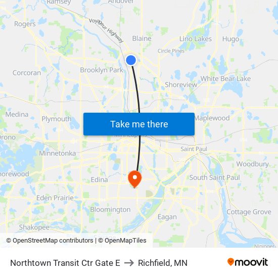 Northtown Transit Ctr Gate E to Richfield, MN map