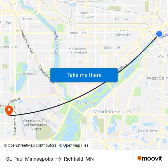 St. Paul-Minneapolis to Richfield, MN map